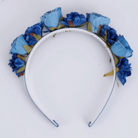 BLUE FAUX ROSE FLOWER FAIRY HEADBAND CORPSE BRIDE FAIRY HALLOWEEN - Picture 2 of 2